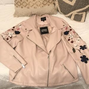 Urban Retro Pink Embroidered Motorcycle Jacket NWT